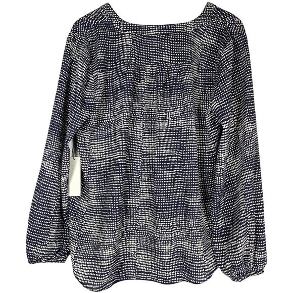 Nine Britton Deep Navy V Neck Long Sleeve Dotted Blouse M NWT - Picture 2 of 8